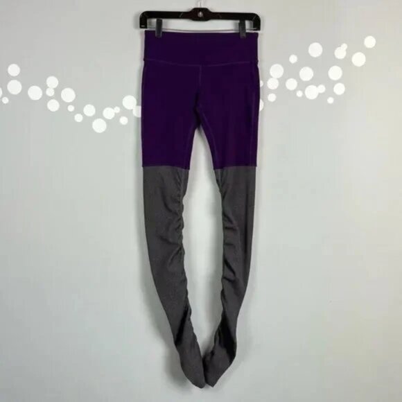 Alo Yoga Goddess High Waist Legggings Size S Purple Gray Ribbed Panel Activewear - Picture 1 of 5